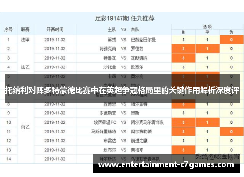 托纳利对阵多特蒙德比赛中在英超争冠格局里的关键作用解析深度评